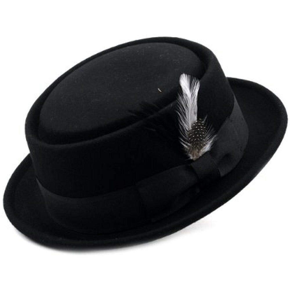 7393 Crush-able Wool Felt Porkpie Pork Pie Fedora Hats with Feather DTHE09